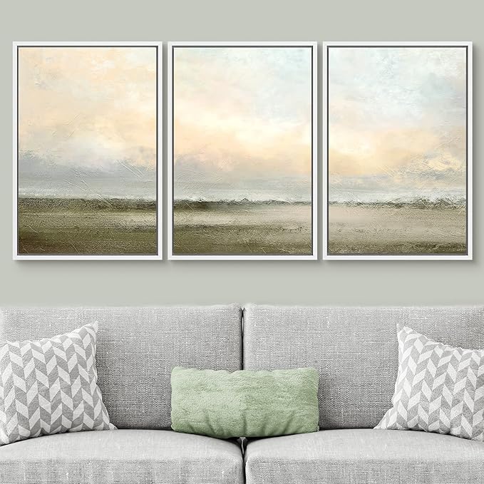 SIGNWIN Framed Canvas Print Wall Art Set Minimal Pastel Sunset Desert Landscape Nature Abstract Illustrations Modern Art Decorative Nordic Rustic for Living Room, Bedroom, Office - 24"x36"x3 White