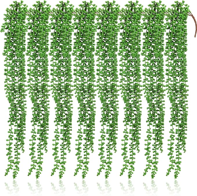 8 Pcs Artificial Succulents Bulk Hanging Plants 24 Inches Large Fake String of Pearls Faux Plants Wall Greenery Decor for Garden Indoor Outdoor Decoration (Fresh Style)
