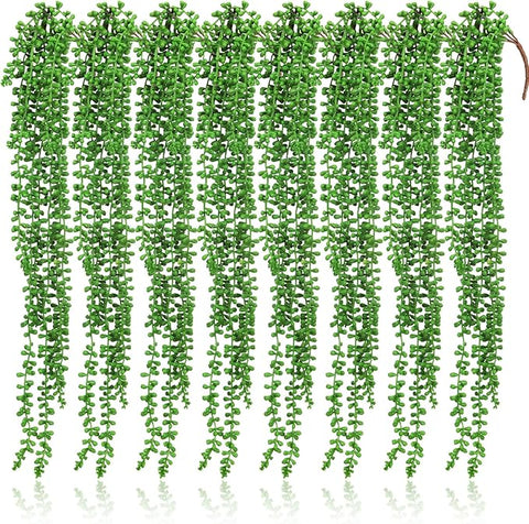 8 Pcs Artificial Succulents Bulk Hanging Plants 24 Inches Large Fake String of Pearls Faux Plants Wall Greenery Decor for Garden Indoor Outdoor Decoration (Fresh Style)