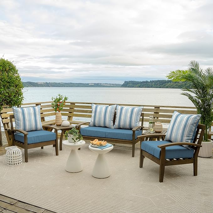 Arden Outdoor Deep Seat Cushion Set, 24 in x 24 in, Weather-Proof, Rain-Proof, Fade Resistant Patio Cushion for Chair, Sofa, and Couch French Blue Linen Stripe