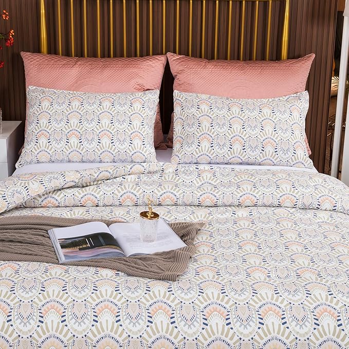 CLOTHKNOW Aztec Queen Comforter Set Boho Bedding Comforter Sets Geometric Bed Comforter with 2 x Pillowcases