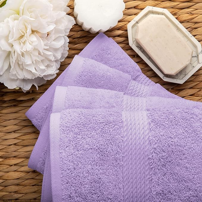 BLUENILEMILLS BNM Egyptian Cotton 4-Piece Towel Set, Includes 4 Hand Towels, Attached Loop for Easy Hanging and Storage, Hotel Quality, Perfect for Bathroom, Gym, Shower Space, or Spa, Purple
