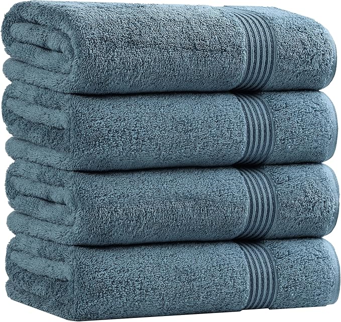 Superior Egyptian Cotton 4-Piece Bath Towel Set for Shower, Bath, Spa, Resort, Hotel, Soft Body Towels, Airbnb Essentials, Apartment, Dorm, Quick Dry, Absorbent, Bathroom Basics, Sapphire