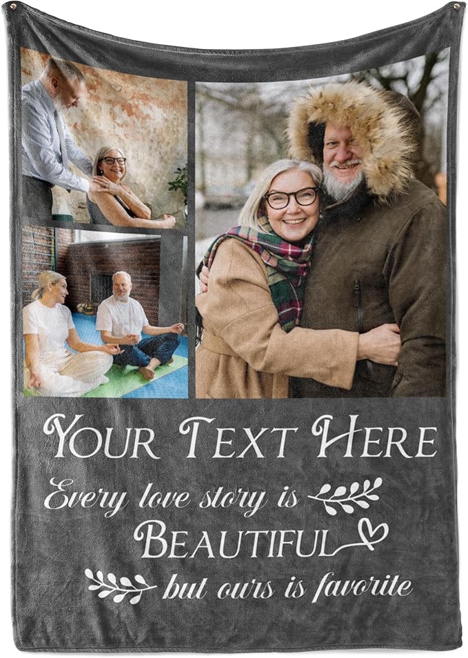 Ships Next Day, Custom Blanket with Picture and Text - Printed in USA, Personalized Photo Blanket with Text (Sherpa 60x80)
