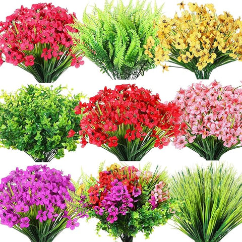 Zeyune 56 Bundles Artificial Flowers Fake UV Resistant for Outdoor Plastic Greenery Shrubs Plants No Fade Faux Flower for Garden Porch Patio Window Wedding Party Decor(Multi Color,Elegant)