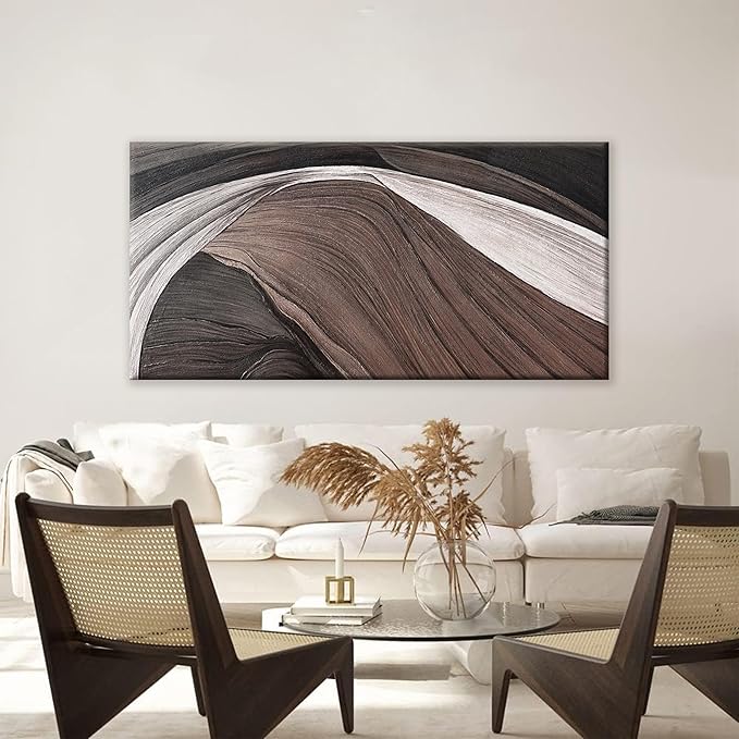 TAIJXAGSG Canvas Art Wall Decor Brown Abstract Wall Art For Living Room Modern Canvas Prints Pictures Black And White Wall Art For Hotel Home Wall Decor 24x48 Inch