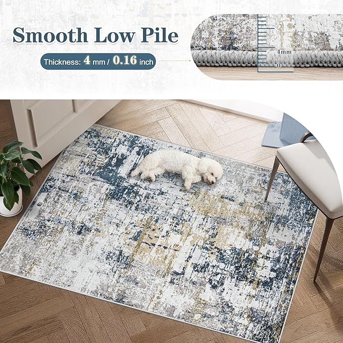 6x9 Area Rugs for Living Room: Washable Modern Abstract Rug Large Soft Non Slip Rug Indoor Low Pile Carpet for Bedroom Dining Room Home - Blue Grey Brown