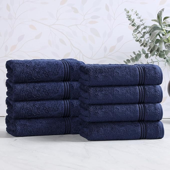 Superior Egyptian Cotton Hand Towel Set, Small Towels for Home Bathroom, Master, Guest Bath, Decor Essentials, Quick Dry, Absorbent, Kitchen, Spa, Hotel, Resort, Adult, Kids, Set of 8, Navy Blue