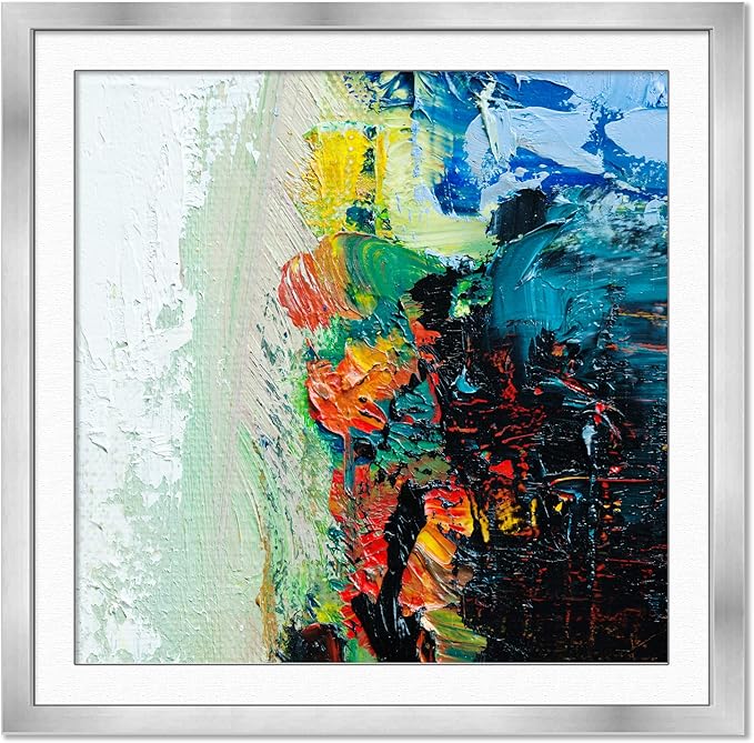 10x10 Frame with Mat - Silver 13x13 Frame Wood Made to Display Print or Poster Measuring 10 x 10 Inches with White Photo Mat