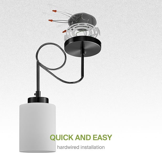 ASD Single Mini-Pendant Ceiling Light Fixture | 60W E26 Socket 120V | Dimmable, LED/CFL/Incandescent Bulbs Compatible, ETL Listed | Hanging Kitchen Island Lighting, Frosted Drop Lamp | Black