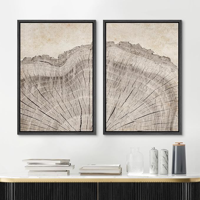 MUDECOR Framed Canvas Print Wall Art Oak Wood Tree Rings Nature Illustration Modern Art Decorative Multicolor Geometric Minimal for Bedroom - 24"x36"x2 Black