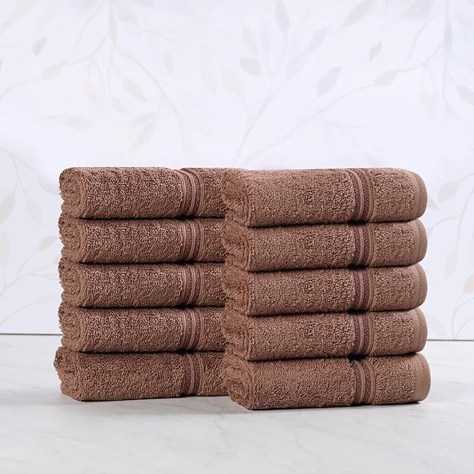 Superior Egyptian Cotton 10-Piece Face Towel Set, Small Towels for Facial, Spa, Quick Dry, Absorbent Towels, Bathroom Accessories, Guest Bath, Home Essentials, Washcloth, Airbnb, Mocha