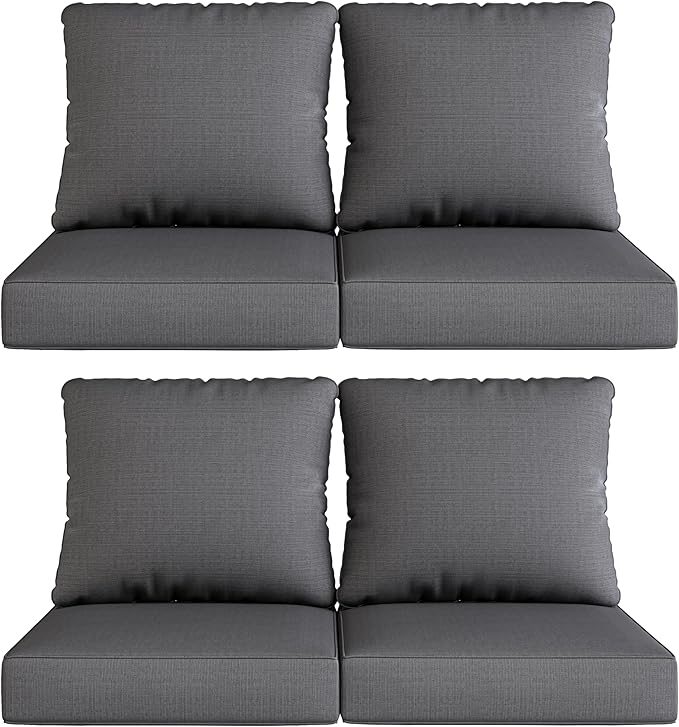 UIXE Outdoor Deep Seat Cushion Set with Slipcovers, Patio Furniture Cushions & Back Pillow, Sectional Sofa Bistro Chair Cushion - Gray, Set of 4