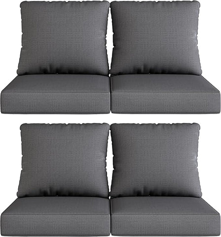 UIXE Outdoor Deep Seat Cushion Set with Slipcovers, Patio Furniture Cushions & Back Pillow, Sectional Sofa Bistro Chair Cushion - Gray, Set of 4
