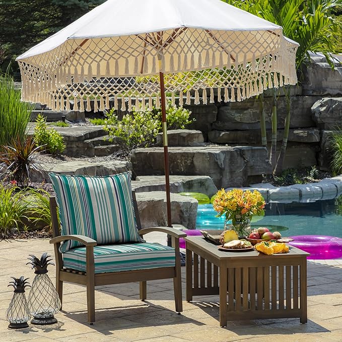 Arden Outdoor Deep Seat Cushion Set, 24 in x 24 in, Weather-Proof, Rain-Proof, Fade Resistant Patio Cushion for Chair, Sofa, and Couch Teal Cobalt Stripe