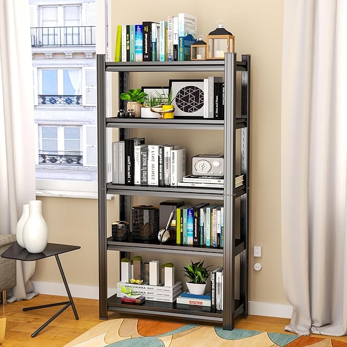 Tall Bookshelf with Open Shelves, Metal Office Book Shelf, Adjustable Organizer Bookcase, Standing Storage Organizer Shelf for Living Room (27.6" W*13.8" D*59" H)