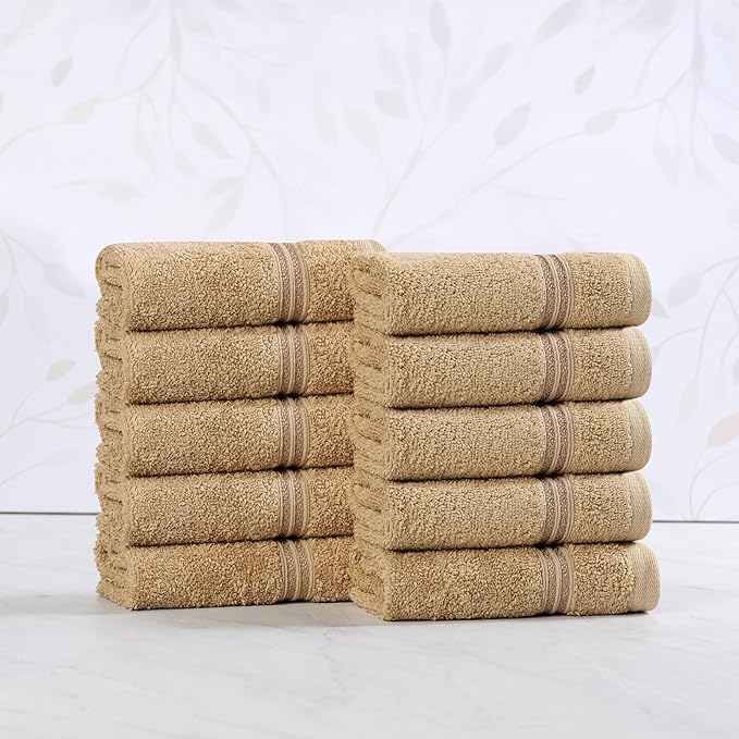 Superior 100% Long Staple Combed Cotton Face Towels, 10 Piece, Toast