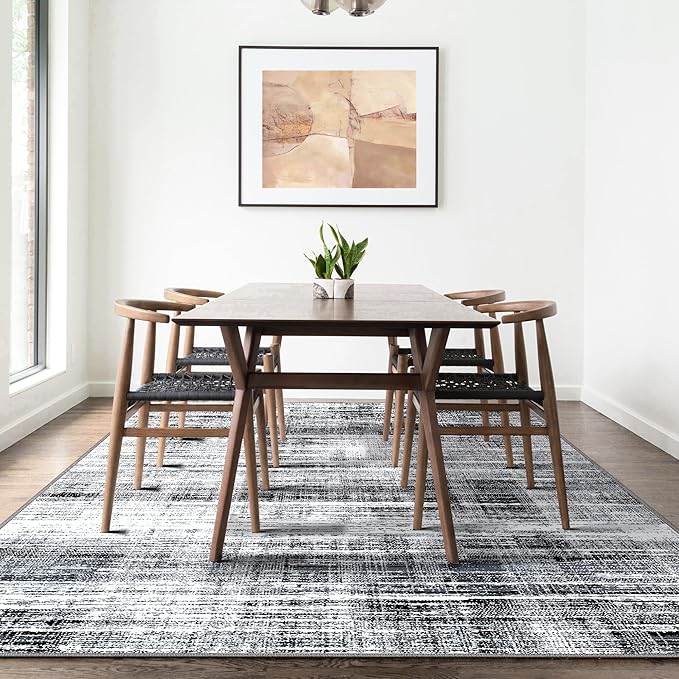 GENIMO 8x10 Washable Area Rug – Modern Abstract Non-Slip Low Pile Contemporary Indoor Floor Carpet for Living Room, Bedroom, Dining Room, Kitchen, Office, Black