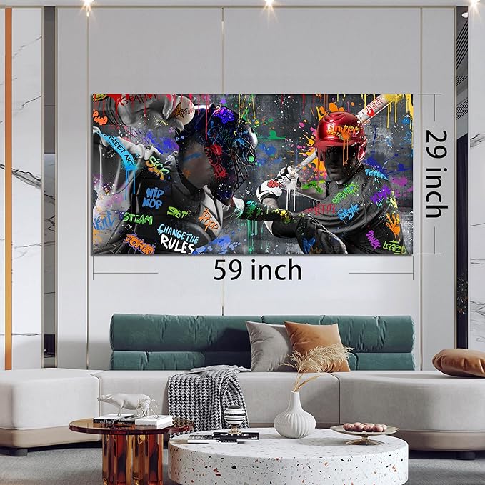 Graffiti Large Wall-Art for Living Room - Baseball Wall Decor for Men - Sports Posters Wall Art Ready to Hang Size 59" x 29"