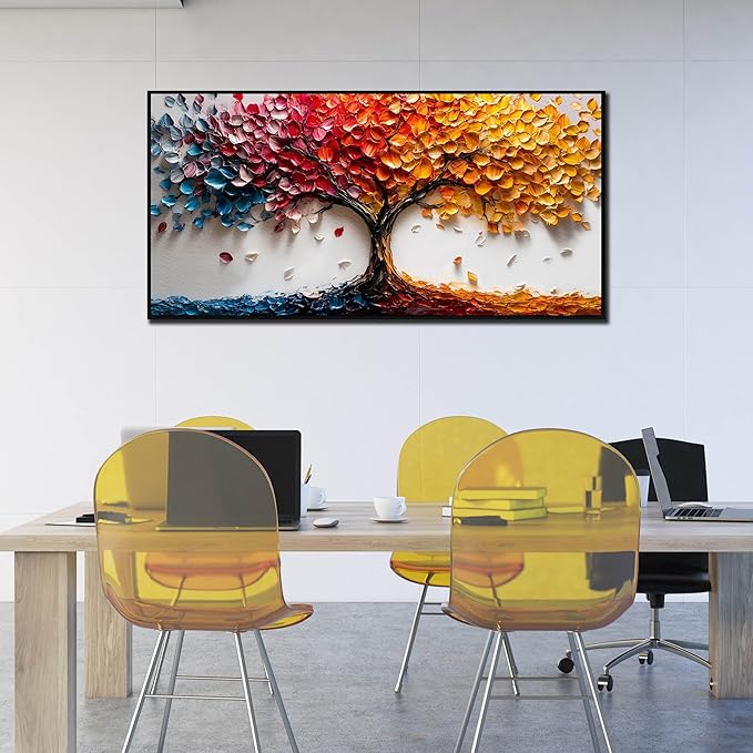 Colorful Tree Wall Art for Living Room - Tree of Life Wall Decor Office - Large Framed Wall Art Size 29" x 59"