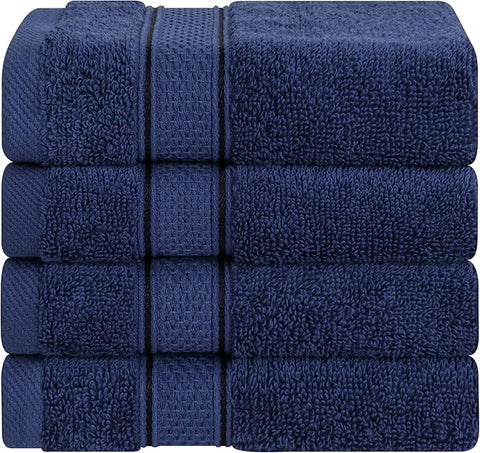 American Soft Linen Salem Washcloth Sets, 4 Piece Luxury 600 GSM 100% Cotton Washcloths for Bathroom, 13x13 inches Washrags Premium Quality Hand Face Towels, Navy Blue