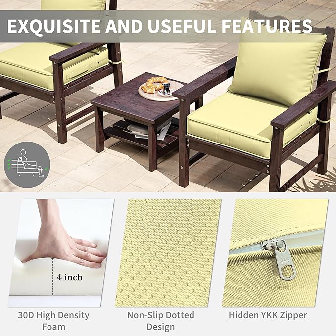 Premium Outdoor Seat Cushion Chair Cushions for Patio Furniture 22 L X 24 W X 4 H Waterproof & Fade Resistant Deep Seat and Backrest Cushion Set with Removable Covers for Chair, Sofa