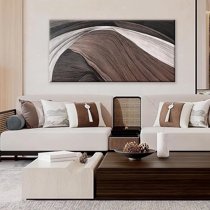 TAIJXAGSG Canvas Art Wall Decor Brown Abstract Wall Art For Living Room Modern Canvas Prints Pictures Black And White Wall Art For Hotel Home Wall Decor 24x48 Inch