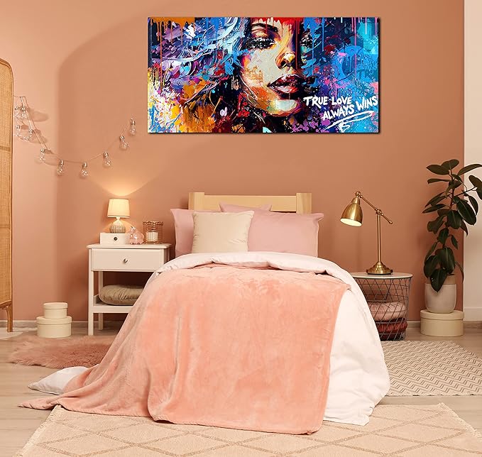 Graffiti Black Women Wall-Art - Large Wall Decor for Living Room - Canvas Wall Art Ready to Hang Size 59" x 29"