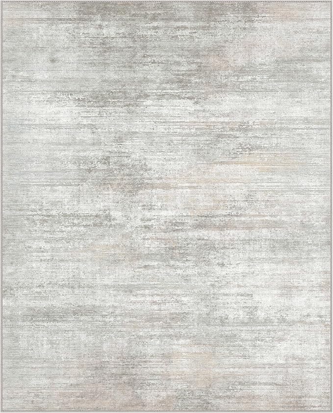 GENIMO Washable Area Rugs for Living Room Bedroom, 8X10 Modern Abstract Non Slip Rug, Low Pile Soft Contemporary Indoor Floor Carpet Cover for Dinning Room Kitchen, White/Grey