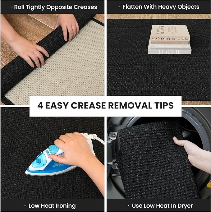 IOHOUZE Washable Runner Rug 2x8 Non Slip Rubber Backed Hallway Runner Entryway Runner Indoor, Kitchen Rugs Woven Cotton Floor Carpet for Kitchen Hall Entrance Bedroom, Black/Grey