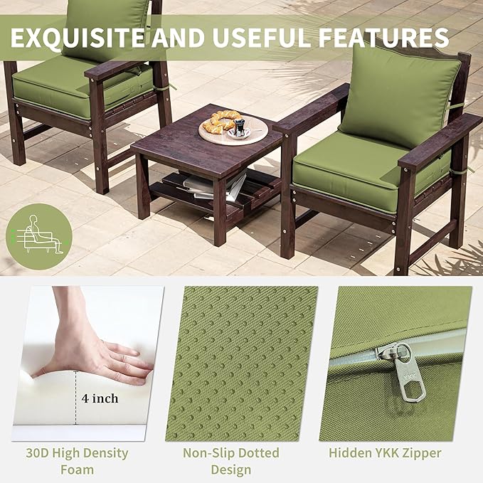 Premium Outdoor Seat Cushion Chair Cushions for Patio Furniture 19 L X 19 W X 4 H Waterproof & Fade Resistant Deep Seat and Backrest Cushion Set with Removable Covers for Chair, Sofa