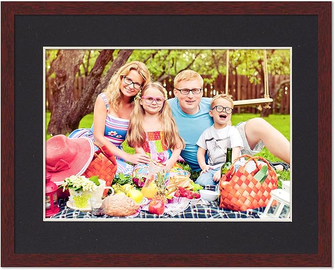 11x15 Frame with Mat - Brown 13x17 Frame Wood Made to Display Print or Poster Measuring 11 x 15 Inches with Black Photo Mat