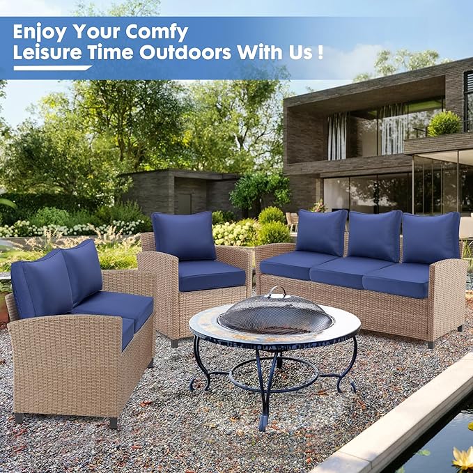 Outdoor Deep Seating Cushion Set, 24" x 24", Waterproof & Fade Resistant Patio Furniture Cushions with Handle, Deep Seat and Back Cushion for Chair and Sofa (2, Blue)