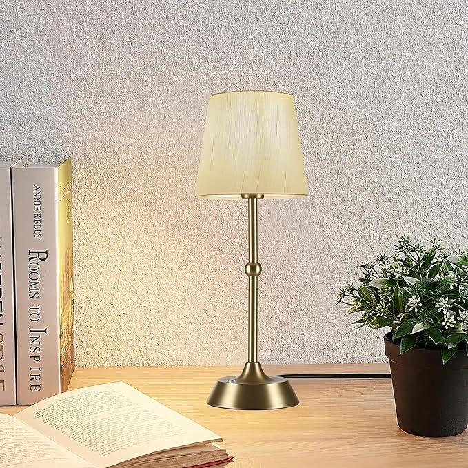Cordless Cold Table Lamp,LED Portable Dimmable Desk Lamp,6000mA Battery Powered Table Lamp,Touch Control Fabric Table Light for Dining Room,Bedroom,Bar,Camping,Balcony .(LED Bulb Included)
