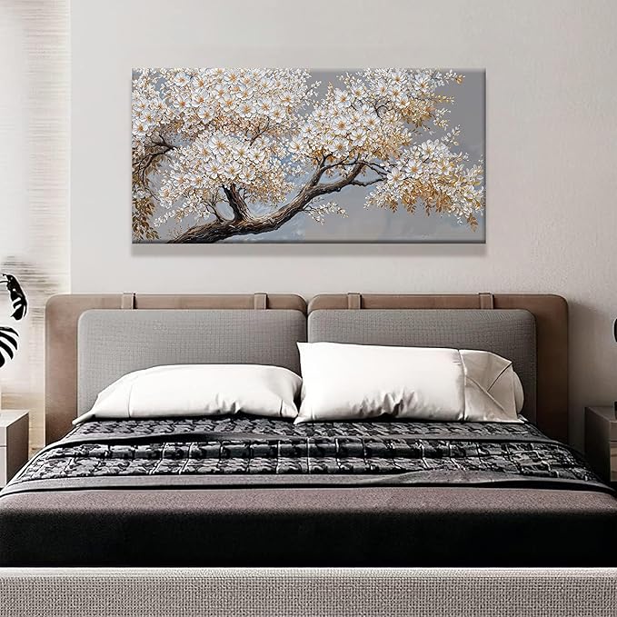 Modern Wall Art Decor White Flowers On Tree Artwork For Walls Decor Ready To Hang Pictures For Bedroom Wall Decor Living Room Office Kitchen Bathroom Canvas Prints 20x40 Inch