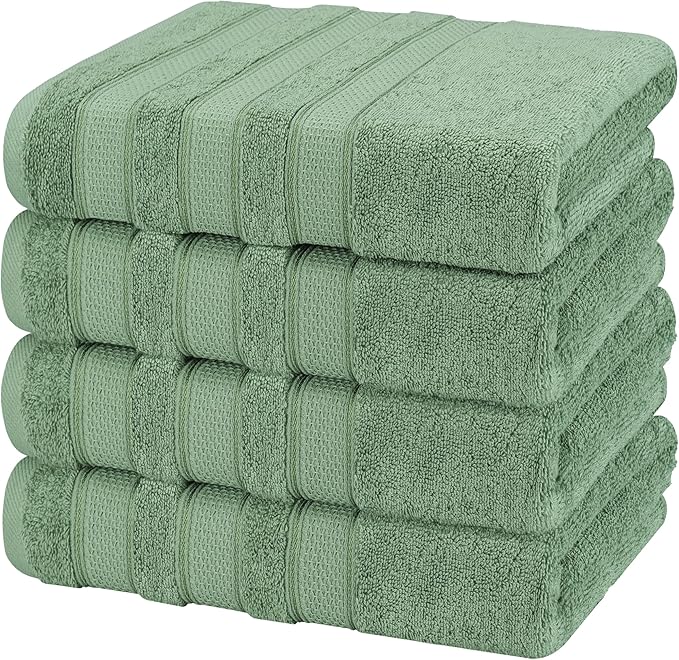 American Soft Linen Salem 100% Cotton Turkish 4 Piece Bath Towels for Bathroom, 600 GSM Soft Absorbent Quick Dry Bath Towel Set, Sage Green