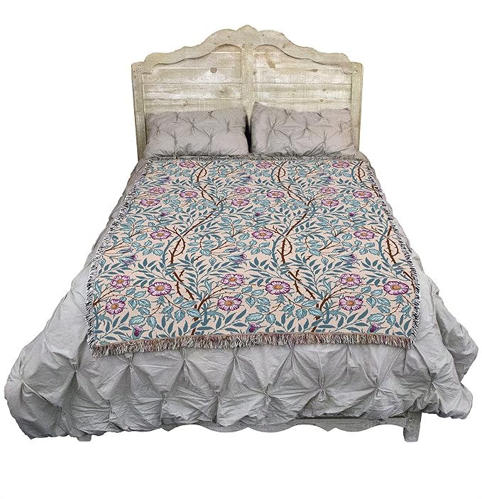Pure Country Weavers William Morris Sweetbriar Frost Blanket - Arts & Crafts - Gift Tapestry Throw Woven from Cotton - Made in The USA (72x54)