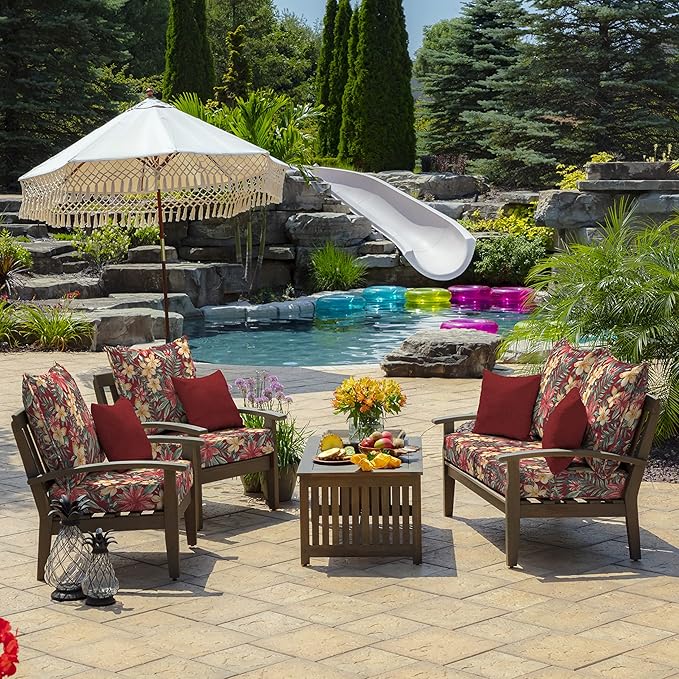 Arden Outdoor Deep Seat Cushion Set, 24 in x 24 in, Weather-Proof, Rain-Proof, Fade Resistant Patio Cushion for Chair, Sofa, and Couch Ruby Clarissa