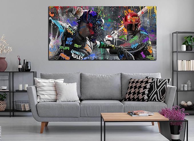Graffiti Large Wall-Art for Living Room - Baseball Wall Decor for Men - Sports Posters Wall Art Ready to Hang Size 59" x 29"