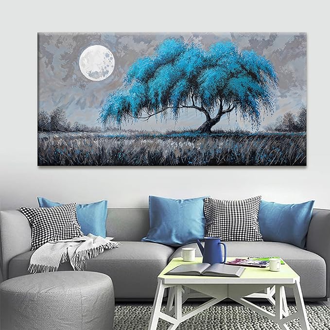 Large Wall Art For Living Room Modern Blue Tree Of Life Wall Art Decor Canvas Prints Artwork For Wall Decor Bedroom Office Kitchen Ready To Hang 29x58 Inch