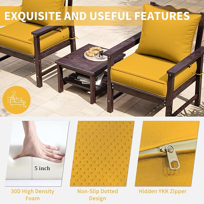 Premium Outdoor Seat Cushion Chair Cushions for Patio Furniture 24 L X 24 W X 5 H Waterproof & Fade Resistant Deep Seat and Backrest Cushion Set with Removable Covers for Chair, Sofa