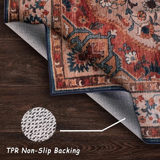 vivorug 4x6 Rug, Small Area Rug for Living Room, Bedroom, Kitchen, Machine Washable Non-Slip Throw Rug, Vintage Carpet for Entryway Nursery Coffee Table - Durable (Beige)
