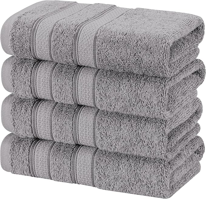 American Soft Linen Salem 100% Cotton Turkish 4 Piece Hand Towels for Bathroom, 600 GSM Soft Absorbent Quickdry Hand Face Towel Set, Cool Grey