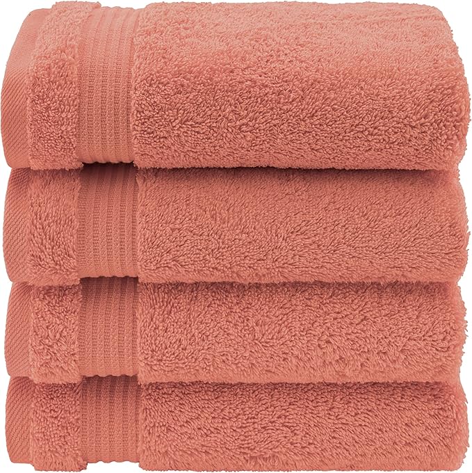 American Veteran Towel, Hand Towels for Bathroom Set of 4, 100% Cotton Turkish Hand Towel Sets Clearance Prime, Soft Drying Hand Face Towels, Coral Hand Towels
