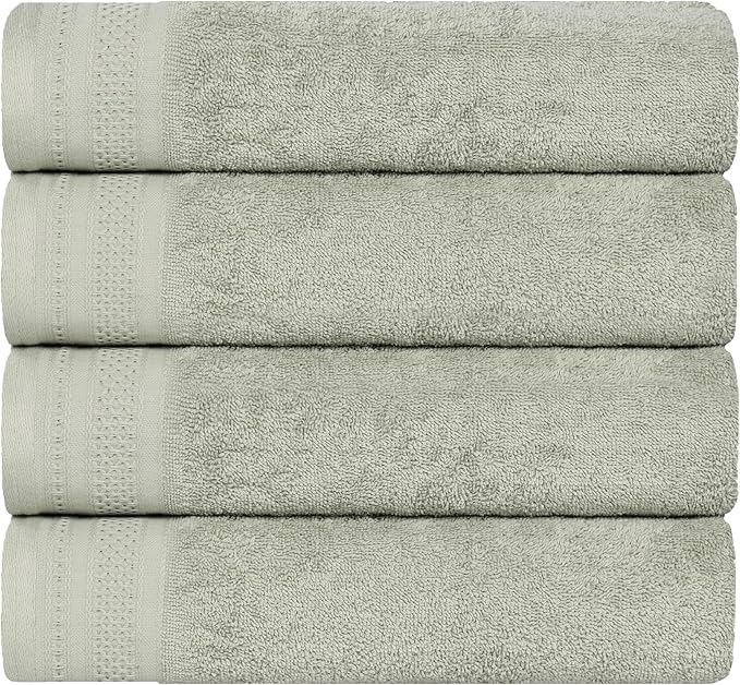 Superior Honeycomb Cotton Medium Weight Towels, for Guest Bath, Master Bathroom, Shower, Quick Dry, Adults, Home Essentials, Textured Waffle Border, Towel Set, Bath Towels, Set of 4, Sage