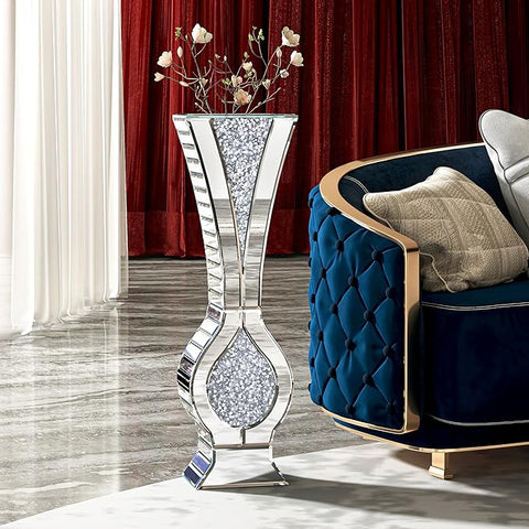 27" Tall Floor Crystal Vase Crushed Diamond Floor Vase Large Silver Vases for Decor Living Room Big Glass vases
