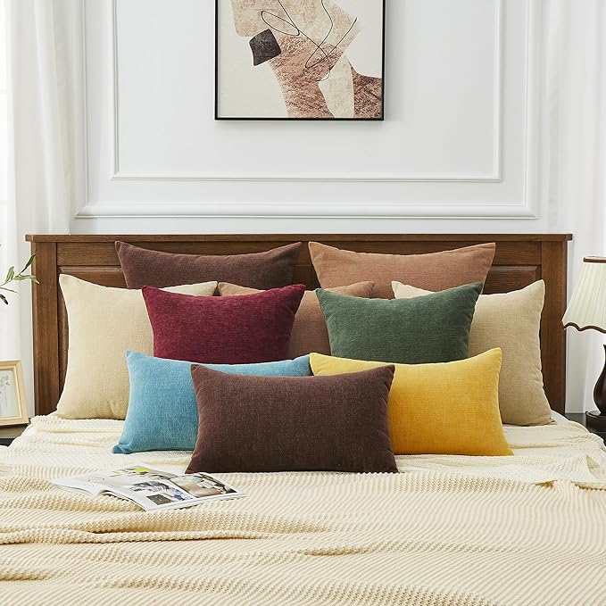 GAWAMAY Decorative Square Throw Pillow Covers 18"x18" Inch Set of 2, Super Soft Chenille Pillows Cover Fall Pillowcase for Living Room Bedroom Sofa Couch Cushion Cover Khaki 45x45cm (No Insert)