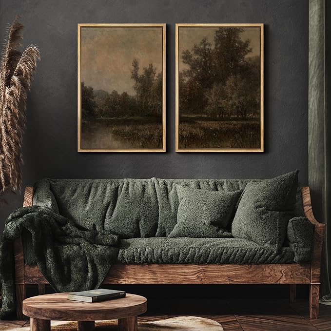 MUDECOR Framed Canvas Print Wall Art Wildflower Meadow Romantic Impressionist Floral Landscape Illustrations Modern Art Decorative Bohemian Chic for Living Room, Bedroom, Office - 24"x36"x2 Natural