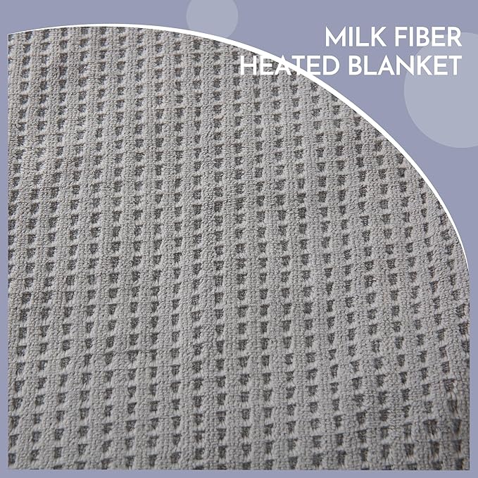 Electric Heated Blanket 72" x 84" Full Size Milk Fiber Heated Blanket, 4 Heating Levels & 10 Hours Auto-Off, Cozy and Warm - Grey