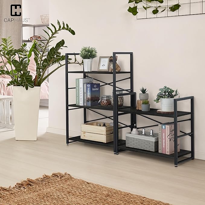 CAPHAUS 2 Tier Small Bookshelf, 24 Inch Width Free Standing Shelf, Bookcase Shelf Storage Organizer, Industrial Book Shelves for Home Office, Living Room, Black Shelves & Metal Frame